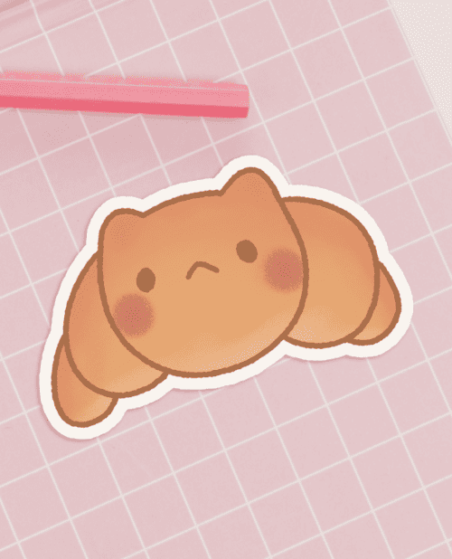 cat croissant sticker, cute bakery stickers, cat bakery sticker, cat bakery kawaii sticker, kawaii bakery sticker