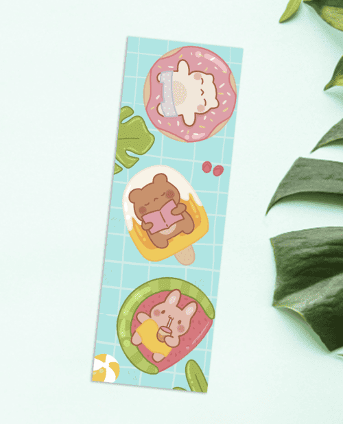 cute swimming bookmark, cute swimming kawaii bookmark