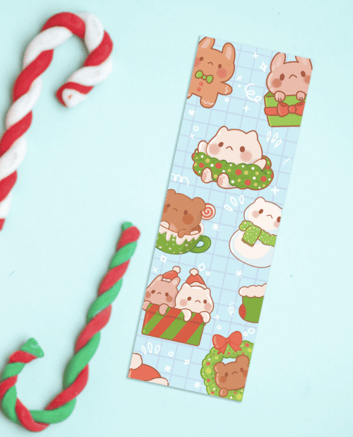 christmas bookmark, cute bookmark for christmas, holiday bookmark, cute holiday bookmark, kawaii holiday bookmark