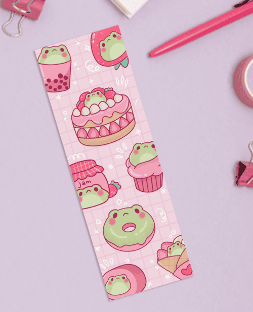 cute strawberry frog bookmark, strawberry frog stationery, strawberry stationery, cute strawberry frog, strawberry frog stationery