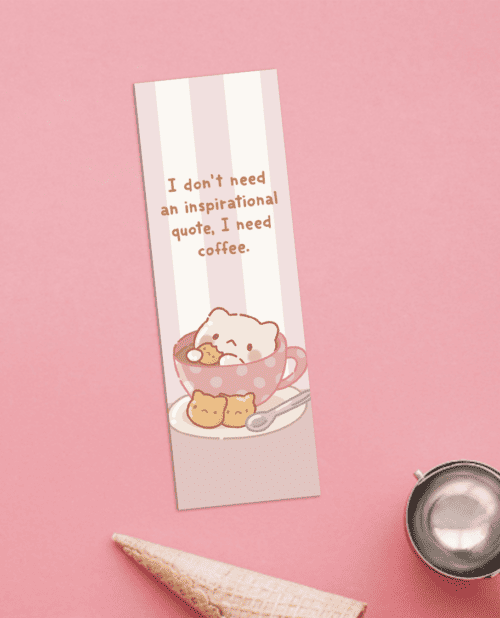 cat in coffee cup, coffee addict bookmark, cute bookmark for coffee loers, cute kawaii coffee bookmark, cute bookmark for people who love coffee