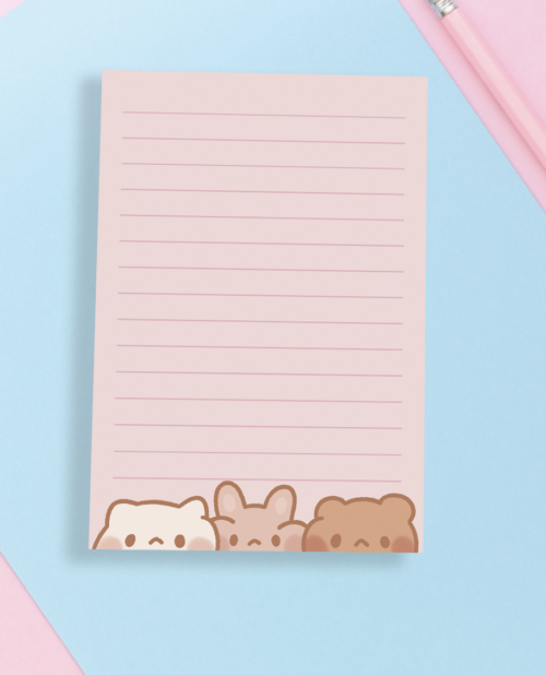 bunny cat bear memo pad, pink memo pad, cute pink memo pad, kawaii pink memo pad, light memo pad