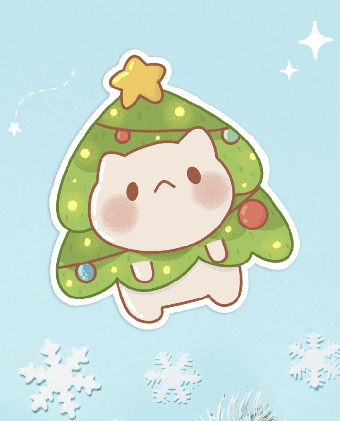 cute cat christmas tree sticker