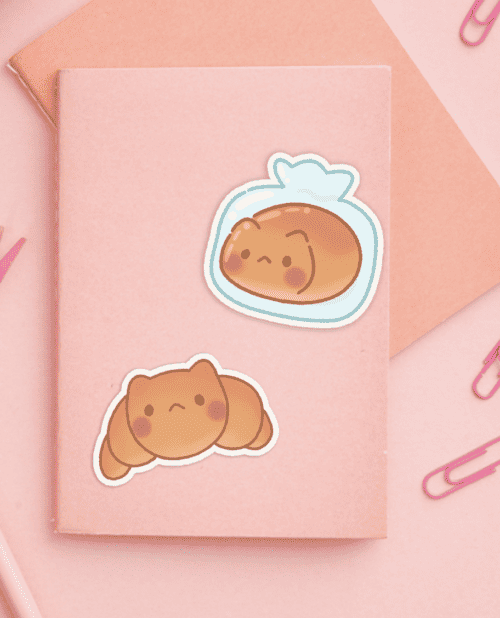 cute bakery stickers, cat croissant sticker, kawaii cat bakery sticker