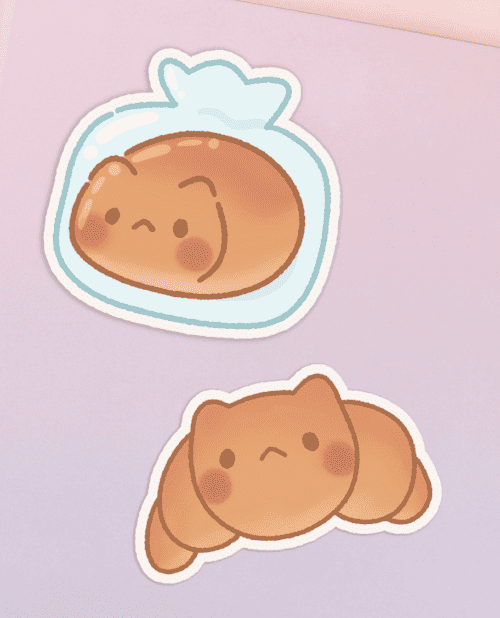 set of 2, cat bakery stickers, cute cat bakery stickers, kawaii cat bakery stickers