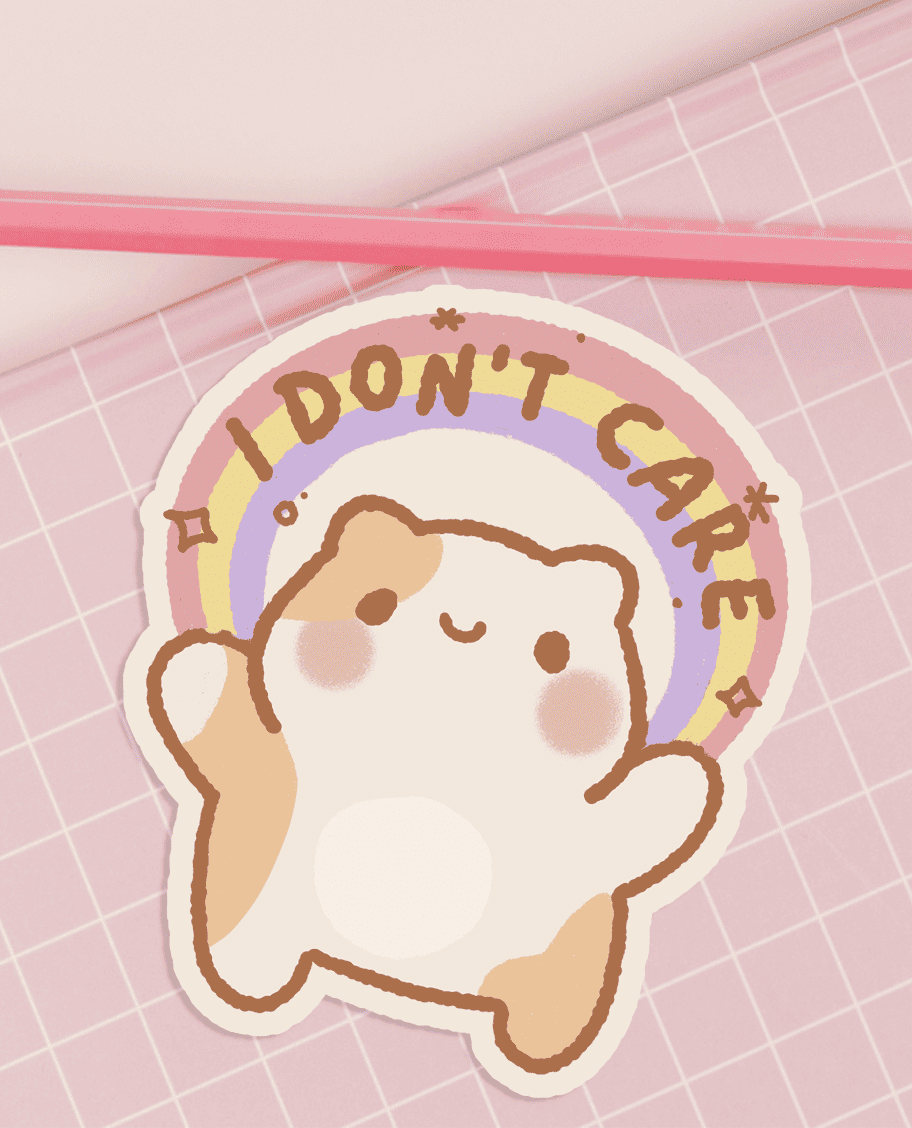 i don't care sticker, kawaii cat rainbow, rainbow sticker, cute sassy sticker, kawaii sassy sticker, kawaii adult sticker, kawaii sticker for adults