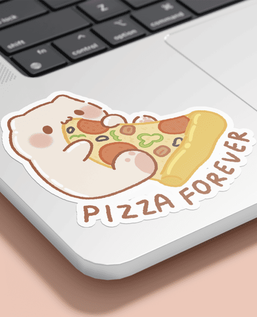 pizza forever sticker, pizza lover sticker, cute kawaii pizza sticker, cat pizza sticker