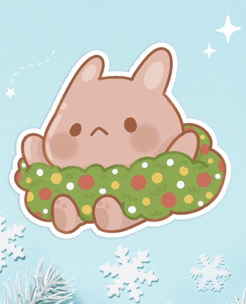 rabbit in wreath, cute rabbit in wreath, cute christmas rabbit sticker