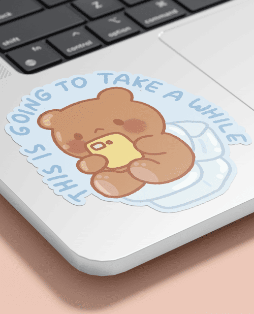 sitting on the toilet, cute kawaii toilet sticker, kawaii bear sitting on toilet, sitting on the toilet with phone sticker, cute gift for people who sit on the toilet for too long
